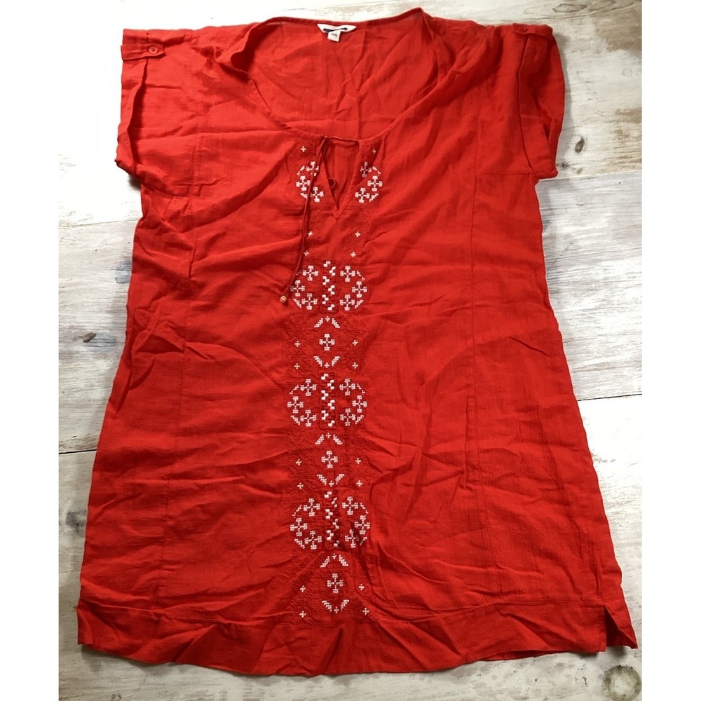 American‎ Eagle Red Dress With White Native Design Women's XL Boho Cotton Lagen